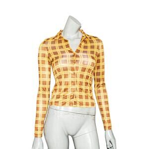 With Jean Bobbie Top Cher Print Brown Yellow Size XS